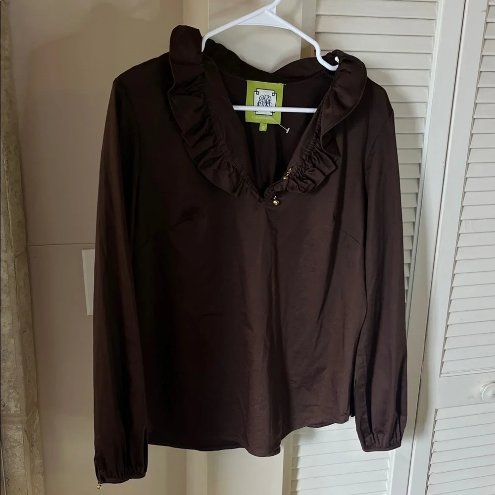 Elizabeth McKay Chocolate Ruffled Blouse - Picture 2 of 4